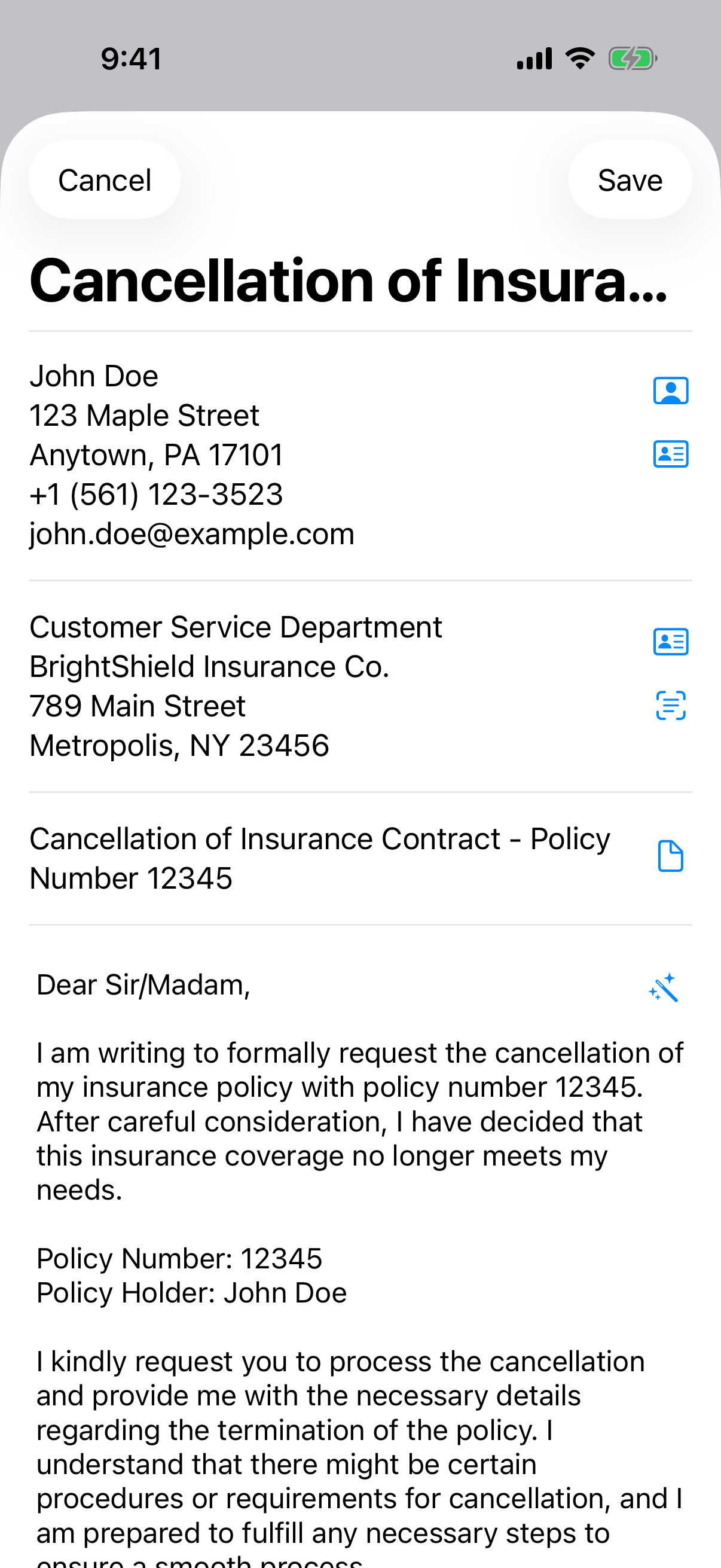 Letter app edit screen