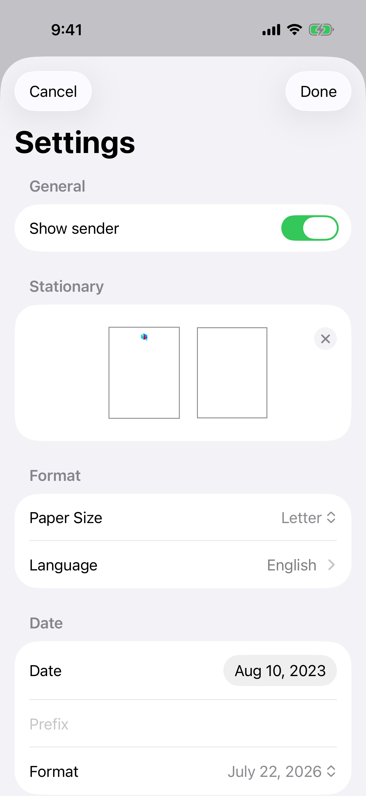 Letter layout settings