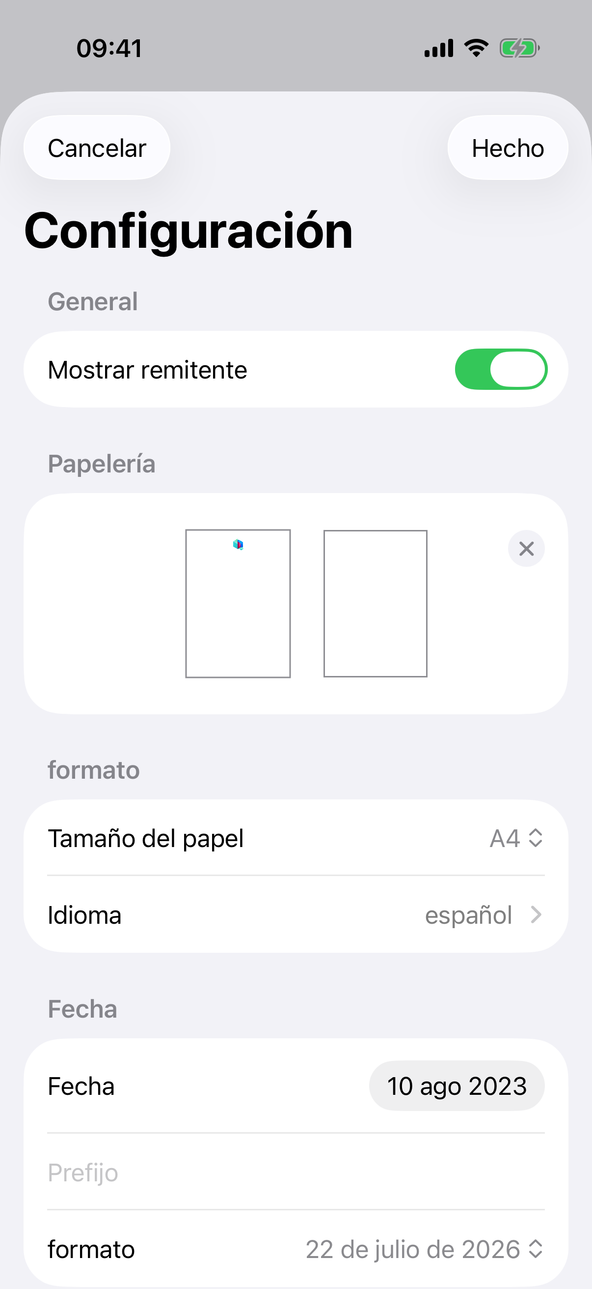 Ajustes de diseño de la carta