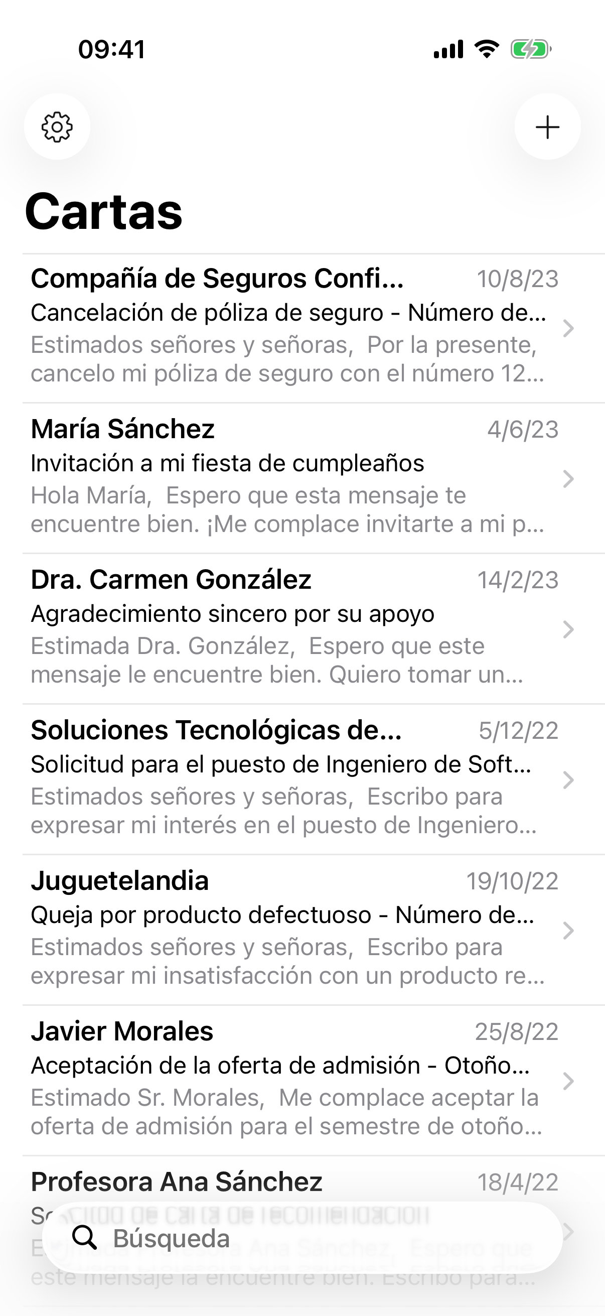 Letter app overview screen