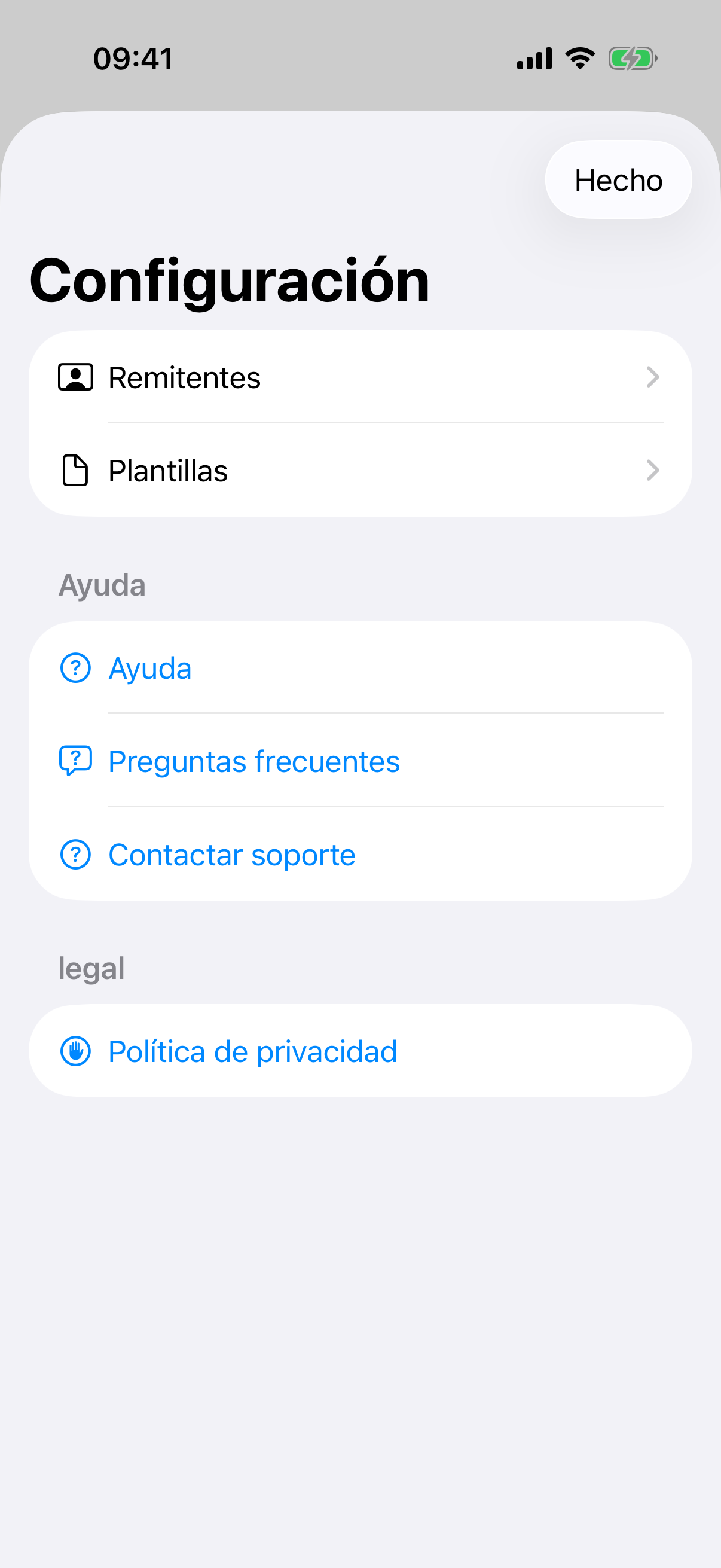 Ajustes de la app