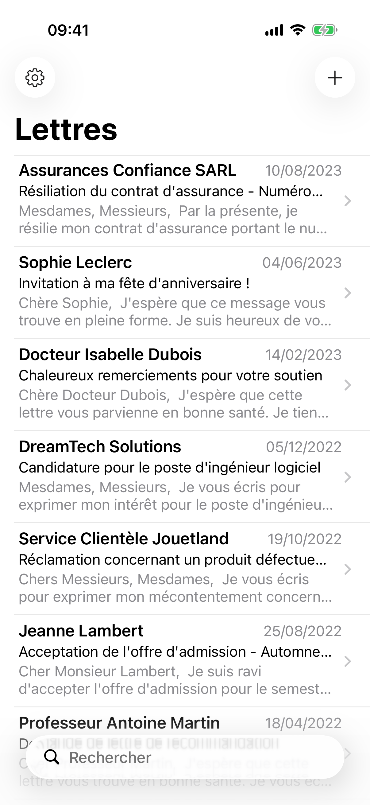 Letter app overview screen