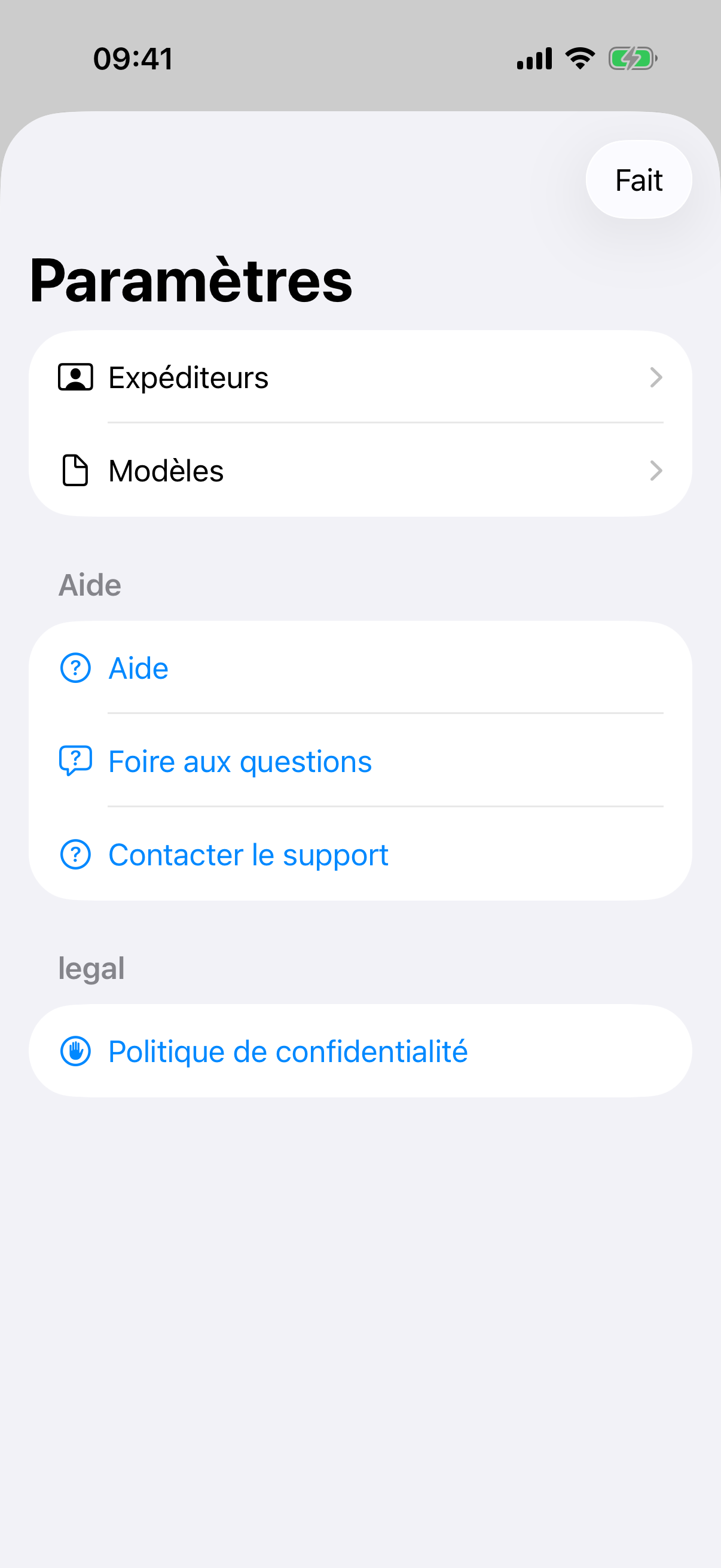 Réglages de l'application