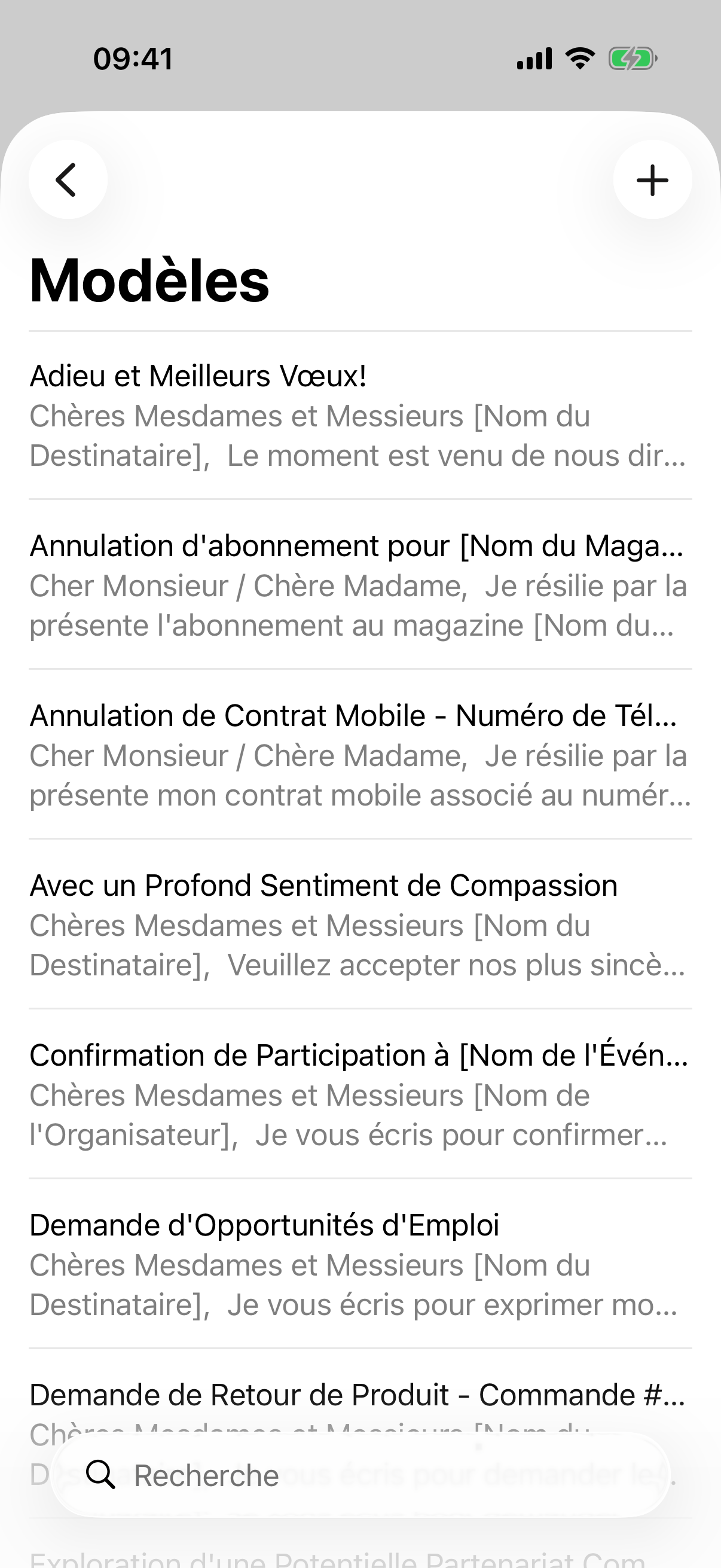 La liste des modèles