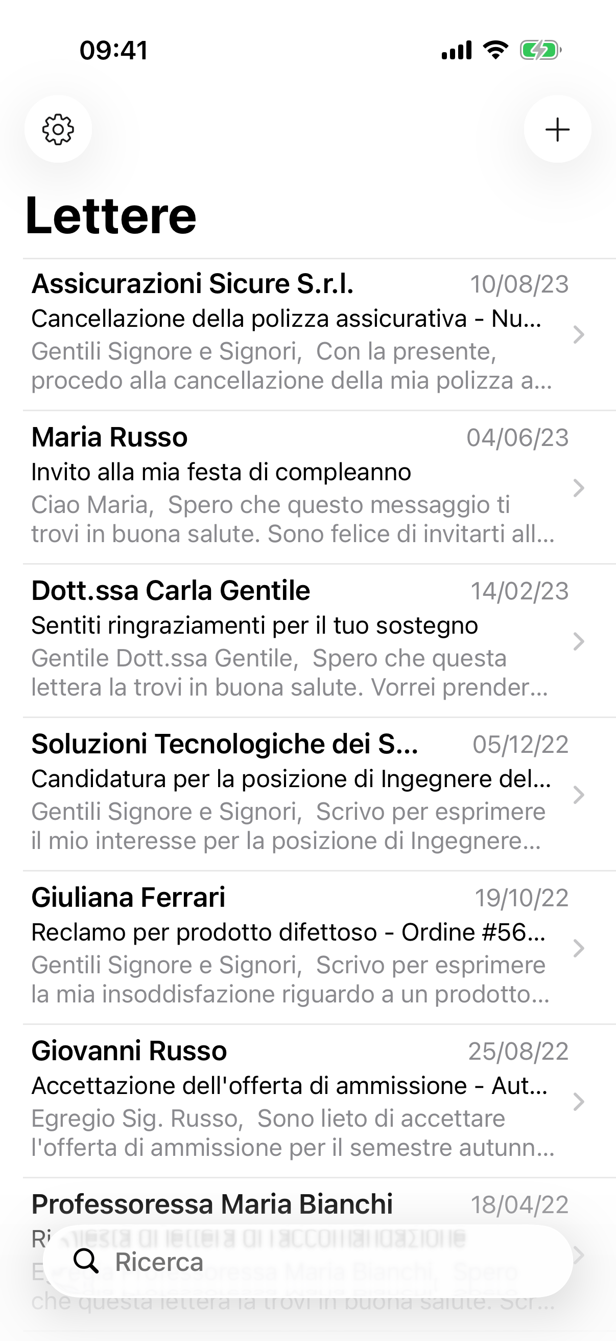 Letter app overview screen