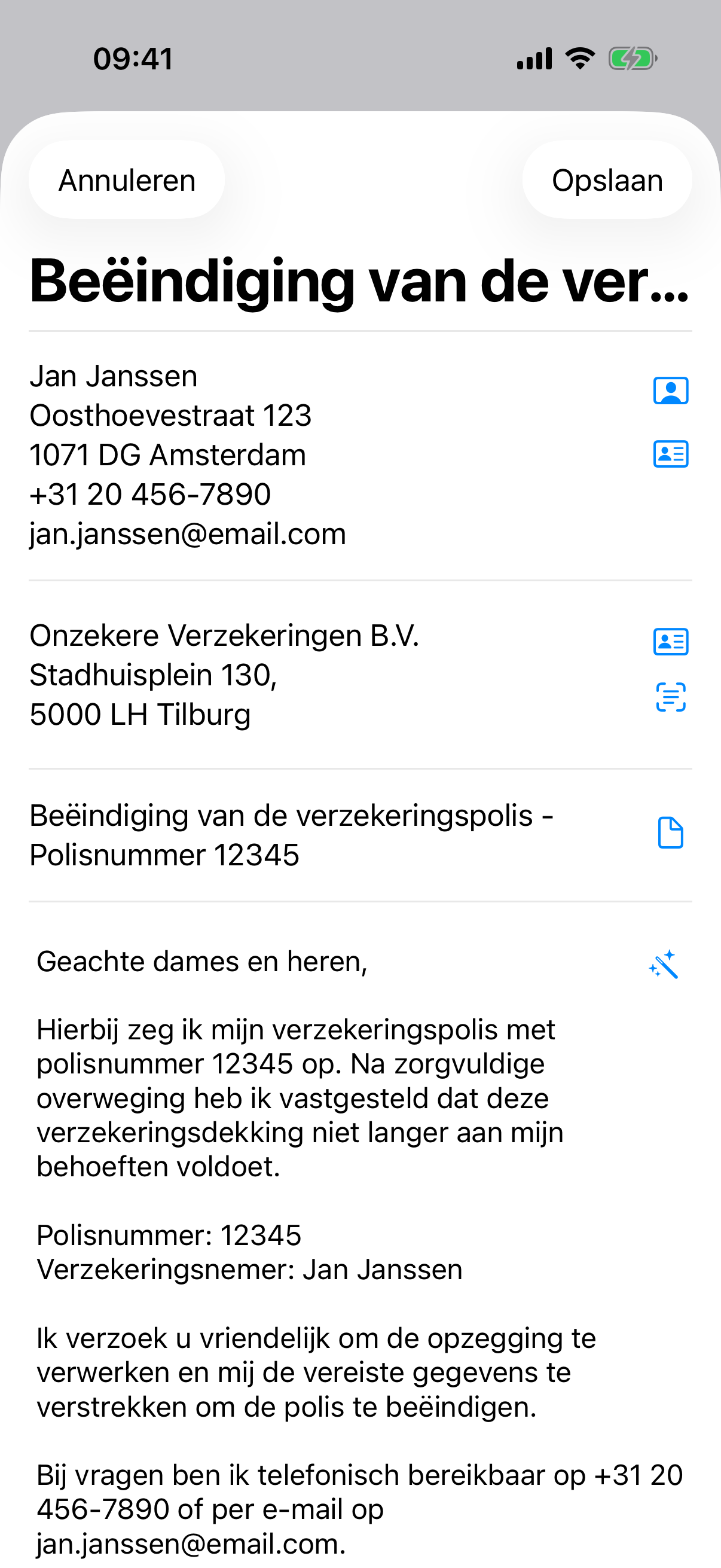 Letter app edit screen