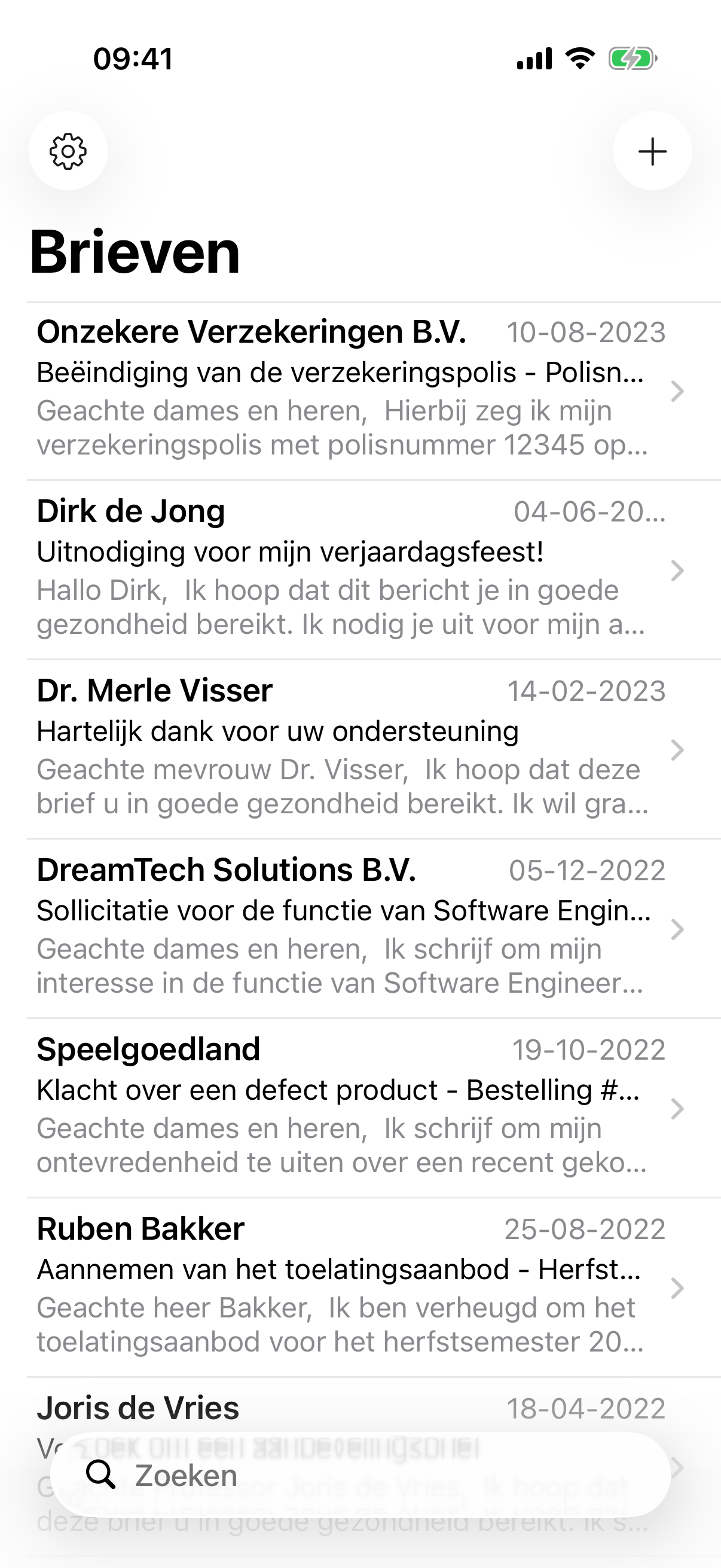 Letter app overview screen