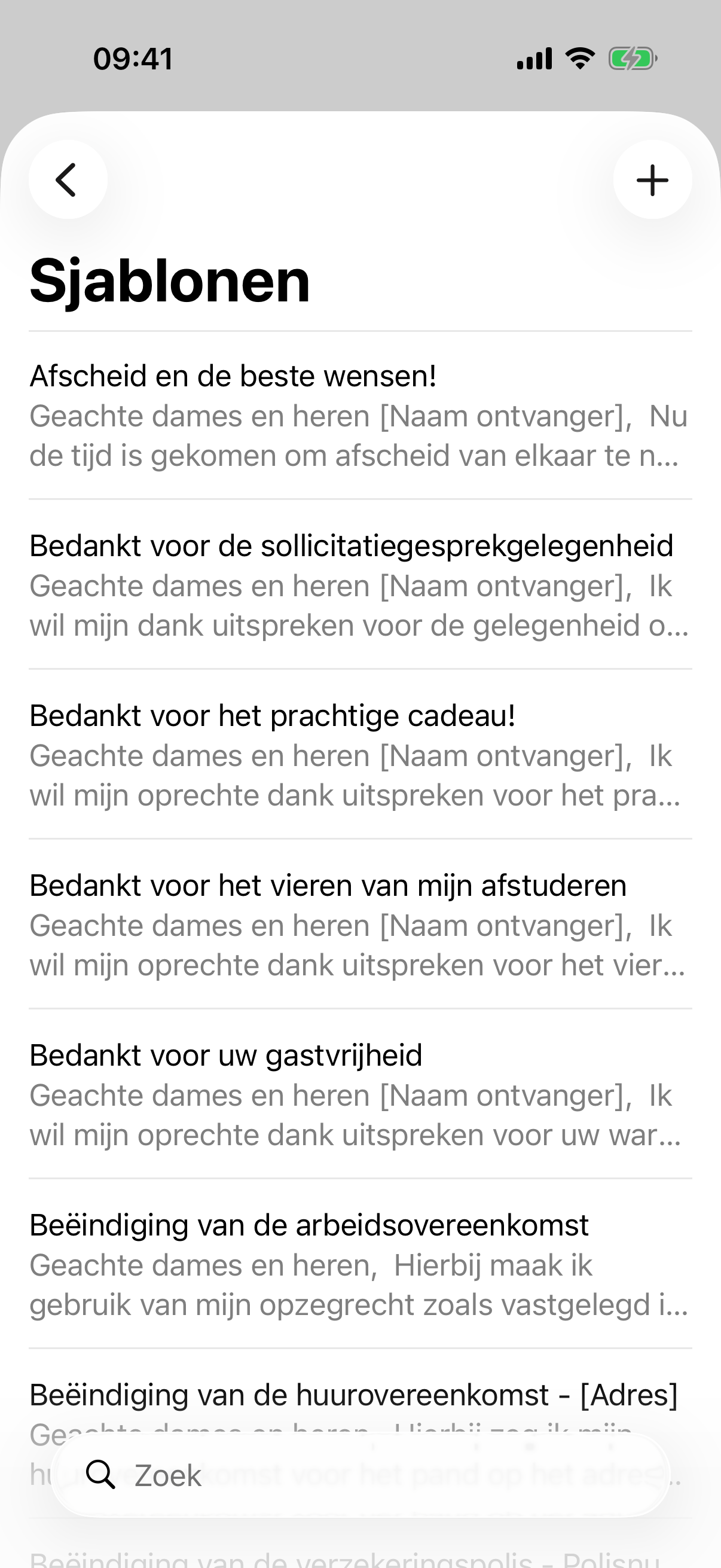 De lijst met sjablonen