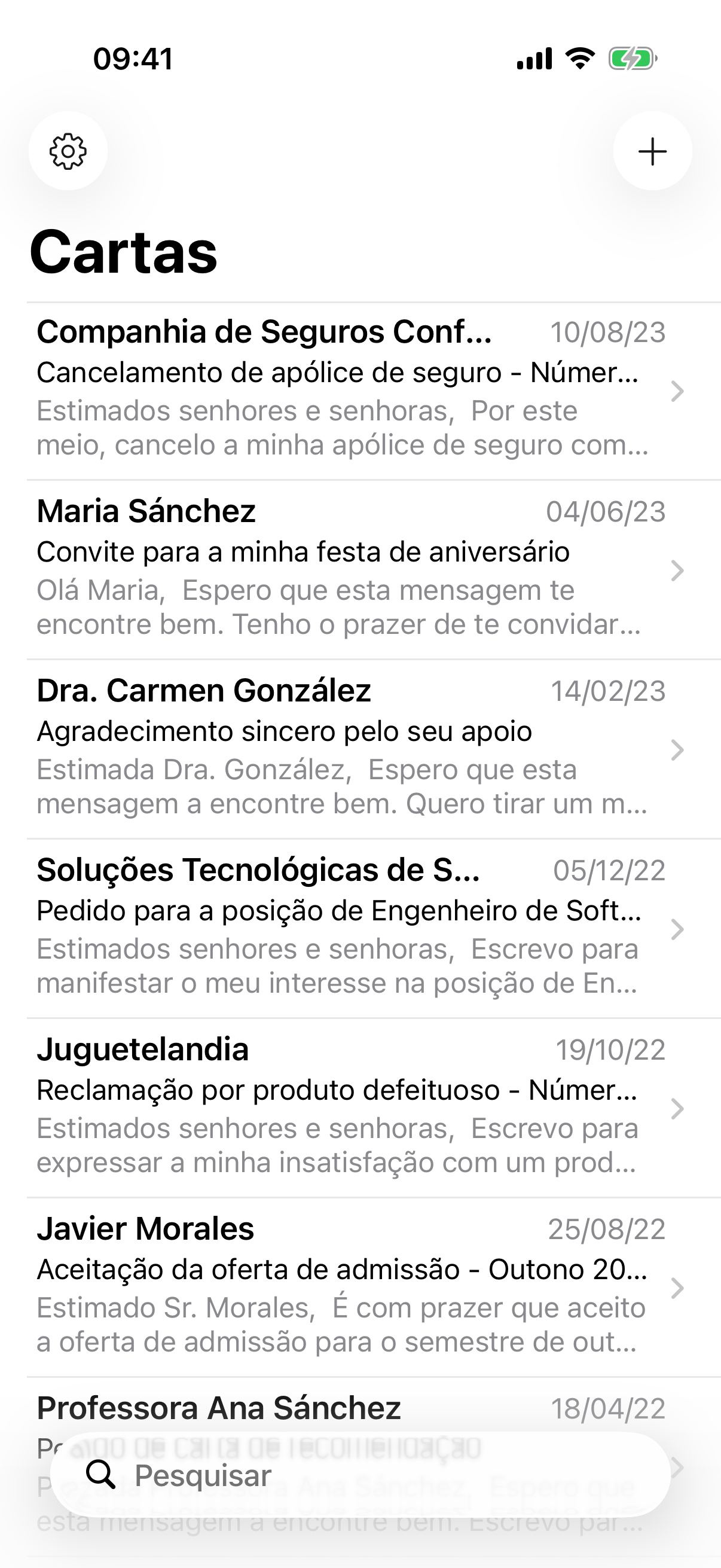 Letter app overview screen