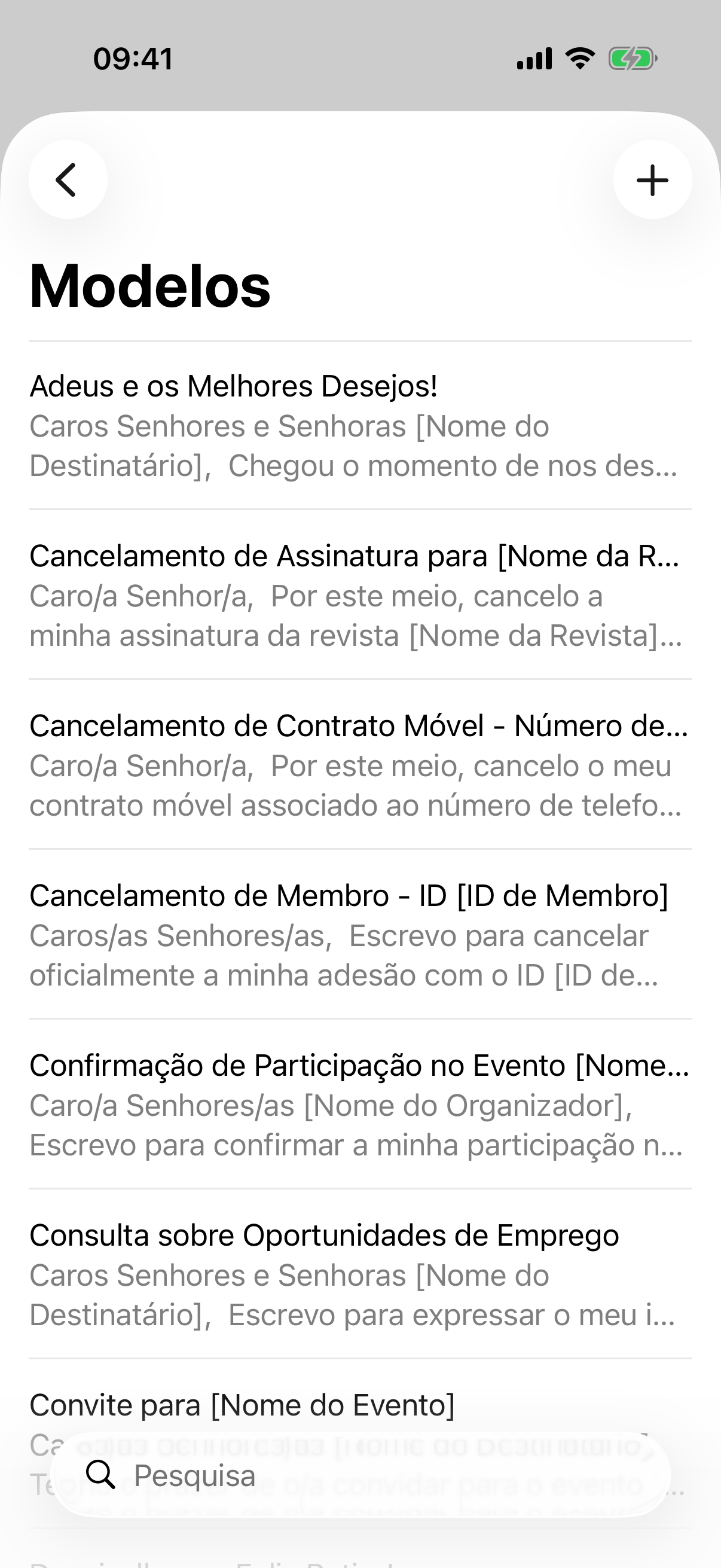 A lista de modelos